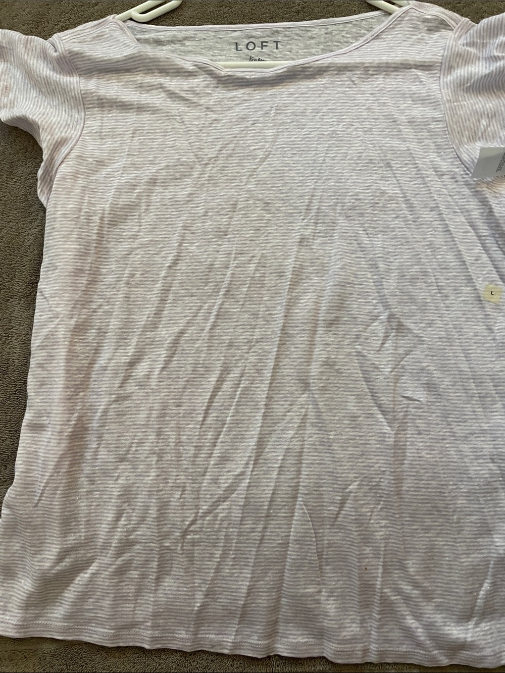 LOFT Pale Pink & White Striped Scoop Neck Tee